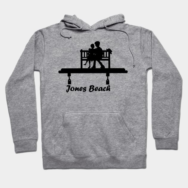 Jones Beach Art Deco Sign - Kids on a Bench Hoodie by Mackabee Designs